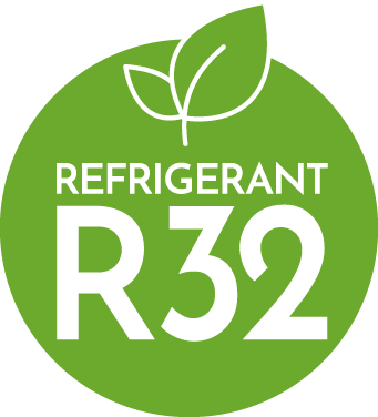 Logo R32 avec une feuiller verte